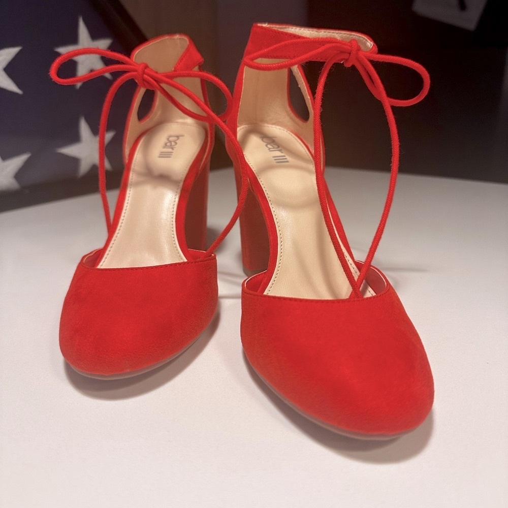 Size 7.5 Bar III ankle tie heels worn once